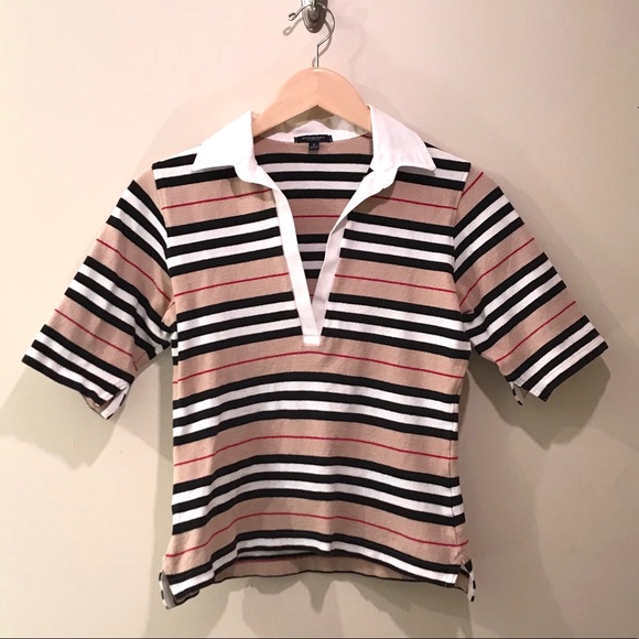 Burberry Tops - Burberry! Striped Semi-crop Polo!